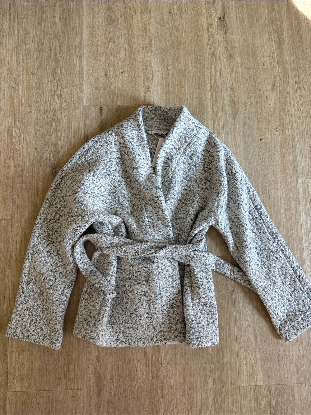 Mango Gray Speckled Belted Knit Cardigan/Jacket size Med NWT